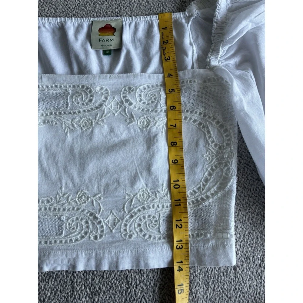 FARM Rio White Embroidered Guipure Lace 3/4 Puff Sleeve Crop Top XS